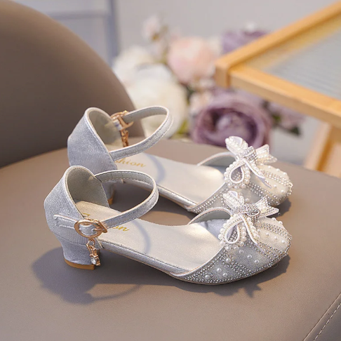 1Pair Baby Girls Princess Shoes Elegant Kids Beaded Sandals Comfortable Stiletto Crystal Catwalk Fashion Spring/summer Students