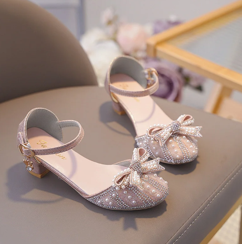 1Pair Baby Girls Princess Shoes Elegant Kids Beaded Sandals Comfortable Stiletto Crystal Catwalk Fashion Spring/summer Students