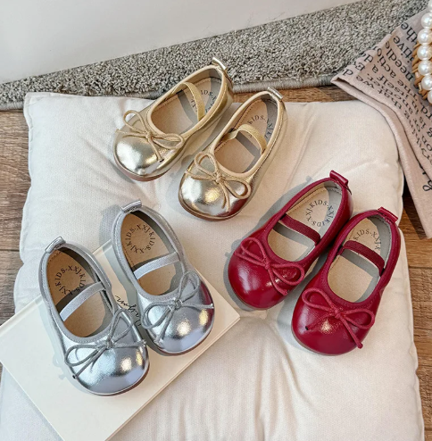 1Pair Princess Girls Shoes Kids Fashion Bowknot Leather Shoes Children Flat Sole Mary Jane Shoes Non-slip Leisure Shoe