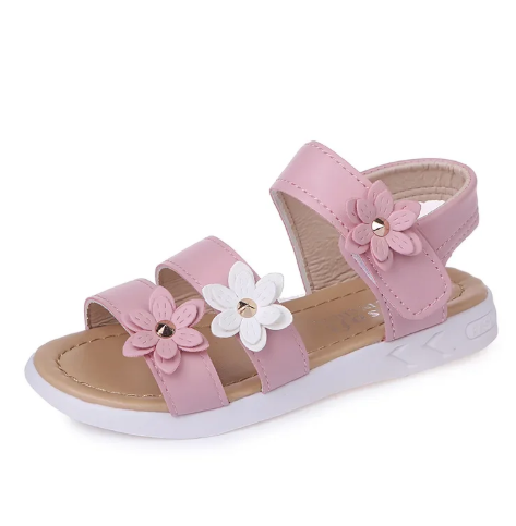 1Pair Summer New Girls Sandals Kids Floral Sandals with 3 Flowers Princess Sweet for Wedding Party Dress Shoes Kids Sandals