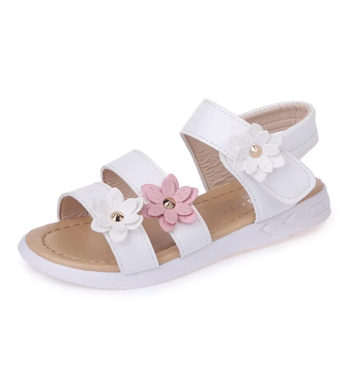 1Pair Summer New Girls Sandals Kids Floral Sandals with 3 Flowers Princess Sweet for Wedding Party Dress Shoes Kids Sandals