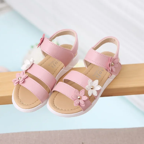 1Pair Summer New Girls Sandals Kids Floral Sandals with 3 Flowers Princess Sweet for Wedding Party Dress Shoes Kids Sandals
