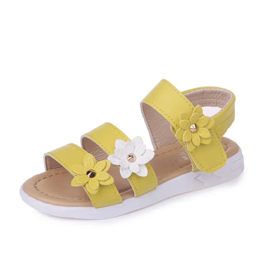 1Pair Summer New Girls Sandals Kids Floral Sandals with 3 Flowers Princess Sweet for Wedding Party Dress Shoes Kids Sandals