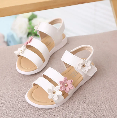 1Pair Summer New Girls Sandals Kids Floral Sandals with 3 Flowers Princess Sweet for Wedding Party Dress Shoes Kids Sandals