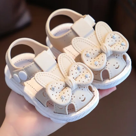 1Pair Toddler Girl Summer Bowknot Sandals Pvc Anti-Slip Soft Sole Crib Prewalker Sandals For Kids Girls