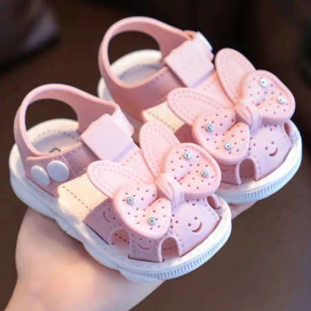 1Pair Toddler Girl Summer Bowknot Sandals Pvc Anti-Slip Soft Sole Crib Prewalker Sandals For Kids Girls