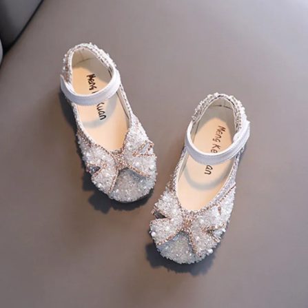 1Pair Children's Leather Shoes Shallow Princess Shoes for Girls Fashion Pearl Elegant Kid Mary Jane Shoes for Party Wedding Flat Shoes