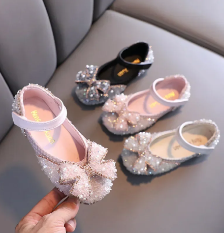 1Pair Children's Leather Shoes Shallow Princess Shoes for Girls Fashion Pearl Elegant Kid Mary Jane Shoes for Party Wedding Flat Shoes