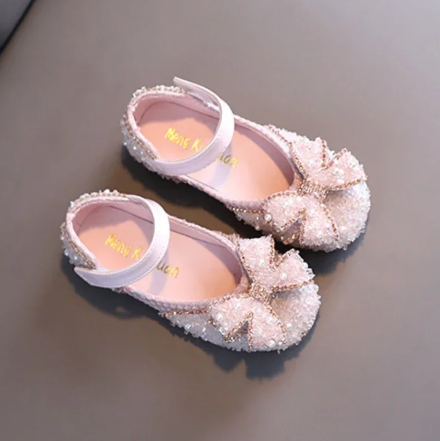 1Pair Children's Leather Shoes Shallow Princess Shoes for Girls Fashion Pearl Elegant Kid Mary Jane Shoes for Party Wedding Flat Shoes