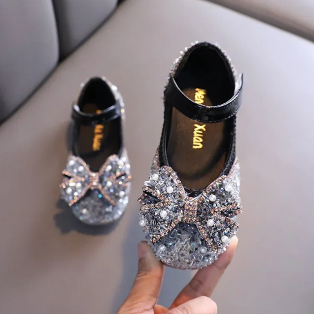 1Pair Children's Leather Shoes Shallow Princess Shoes for Girls Fashion Pearl Elegant Kid Mary Jane Shoes for Party Wedding Flat Shoes