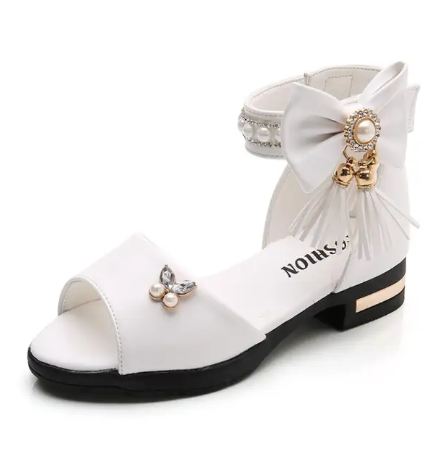 1Pair Kids Bow Sandals Children Girls Summer Cute Sandals Beach Sandals Princess Fashion High Heels Tassel School Shoes