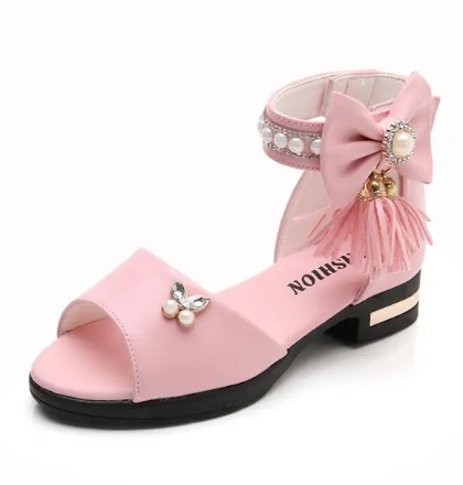 1Pair Kids Bow Sandals Children Girls Summer Cute Sandals Beach Sandals Princess Fashion High Heels Tassel School Shoes