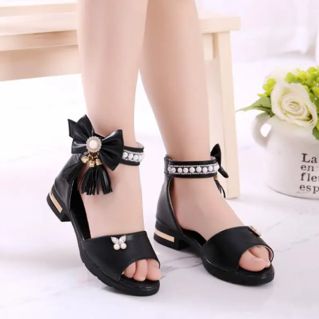 1Pair Kids Bow Sandals Children Girls Summer Cute Sandals Beach Sandals Princess Fashion High Heels Tassel School Shoes
