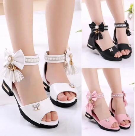 1Pair Kids Bow Sandals Children Girls Summer Cute Sandals Beach Sandals Princess Fashion High Heels Tassel School Shoes