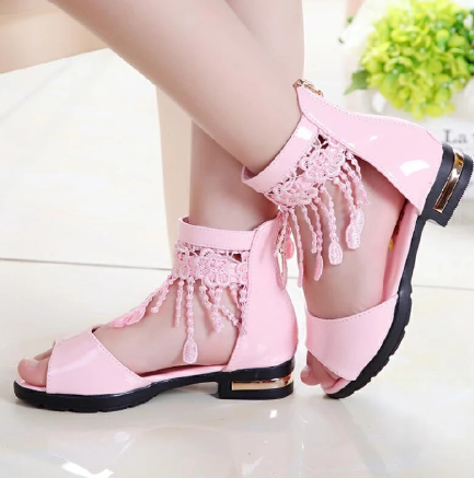 1Pair Children's Shoes, Girls' Sandals, Summer Fashion Princess Shoes, Soft Soled Roman Shoes