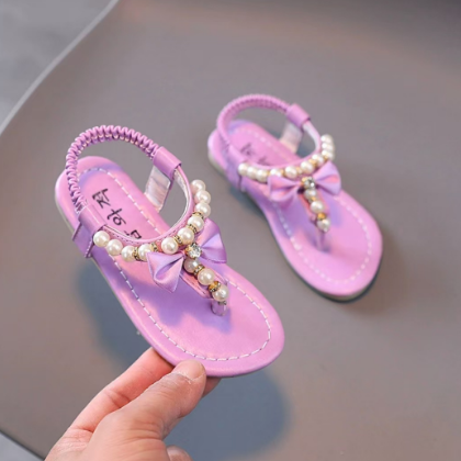 1Pair Summer Girls' Sandals Fashion Soft Soled Princess Shoes Anti Slip Beaded Children's Sandals