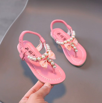 1Pair Summer Girls' Sandals Fashion Soft Soled Princess Shoes Anti Slip Beaded Children's Sandals