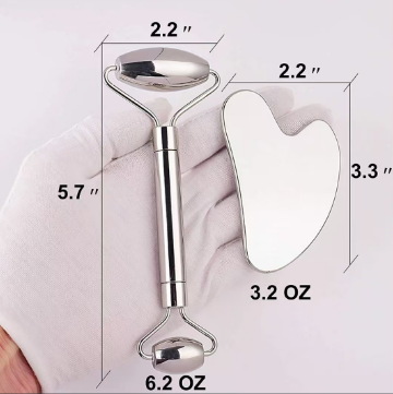 2PCS Double Ended Stainless Steel Manual Roller Beauty Massager Heart-Shaped Piece Set For Facial And Head Relaxation Massage Stick