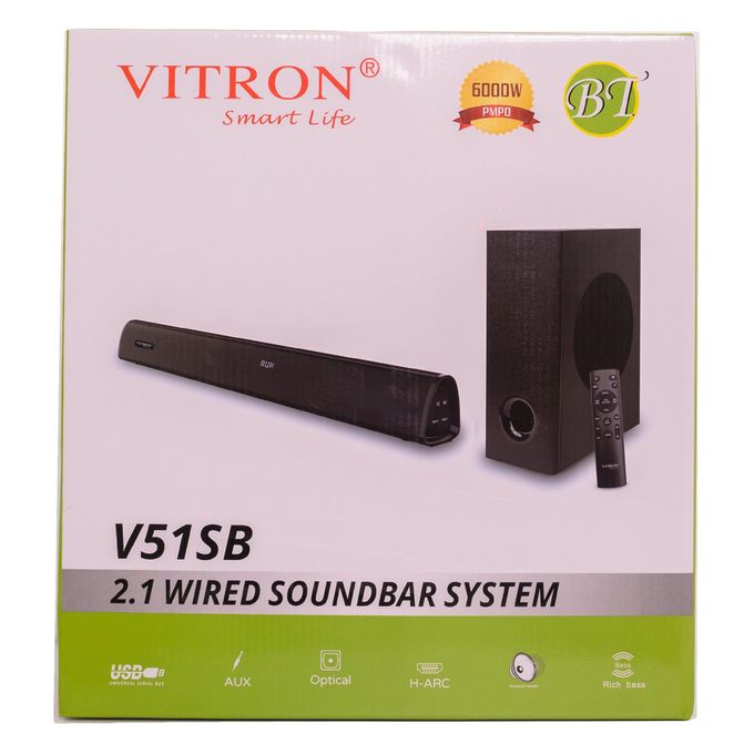 VITRON V51SB 2.1‑CHANNEL HIGH‑POWER HOME THEATRE SOUNDBAR SYSTEM WITH SUBWOOFER, USB, SD, AUX, FM AND BLUETOOTH SUPPORT