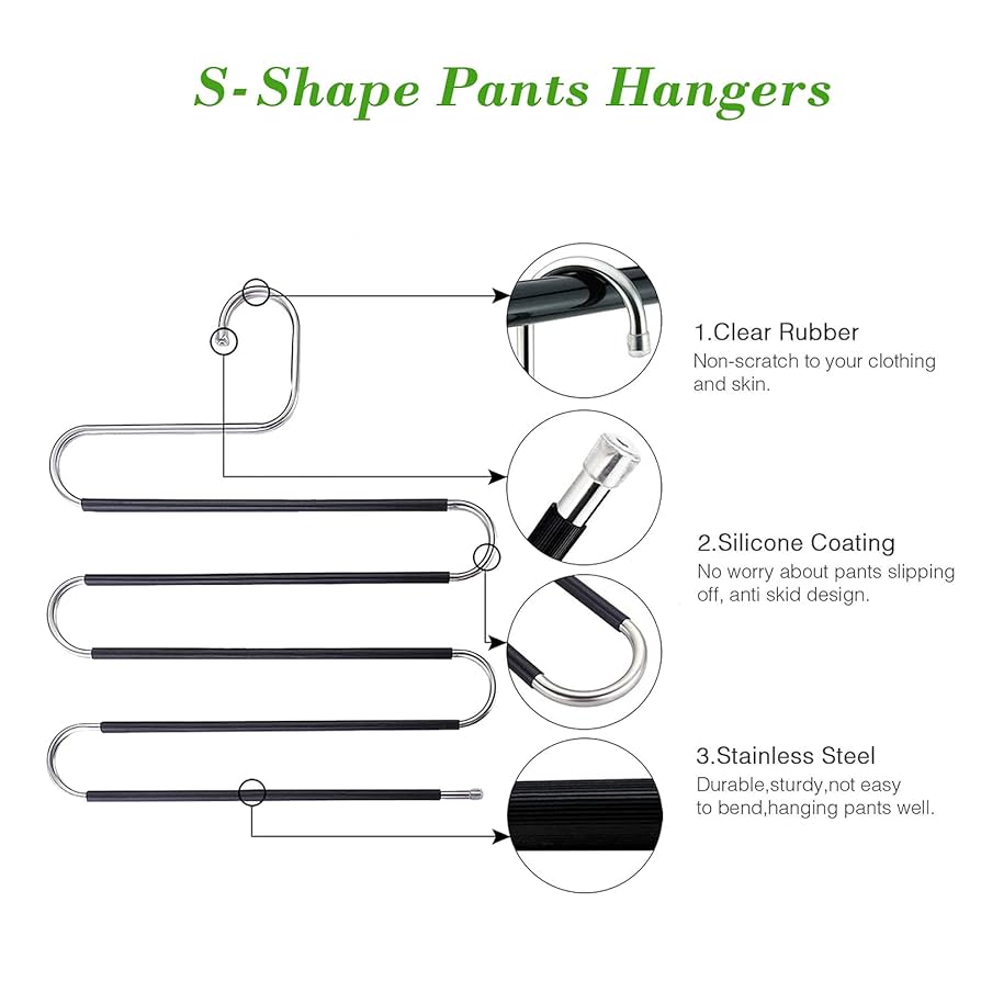 Stainless steel trouser organizer with anti slide rubber silicone cover