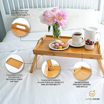 Breakfast in bed foldable bamboo tray