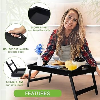 Breakfast in bed foldable bamboo tray