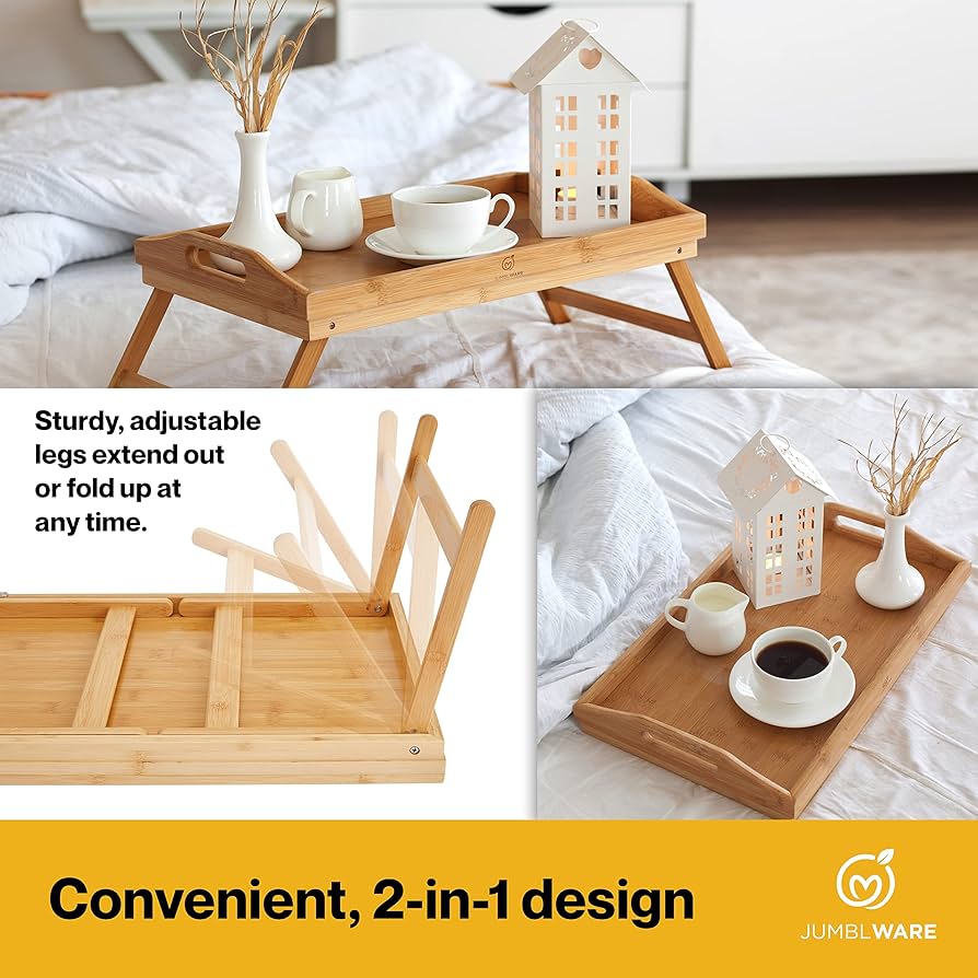 Breakfast in bed foldable bamboo tray