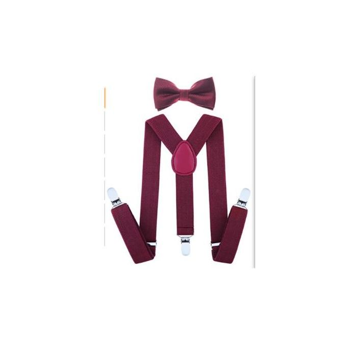 High Quality Adjustable Suspender & Bowtie Set Unisex - Maroon
