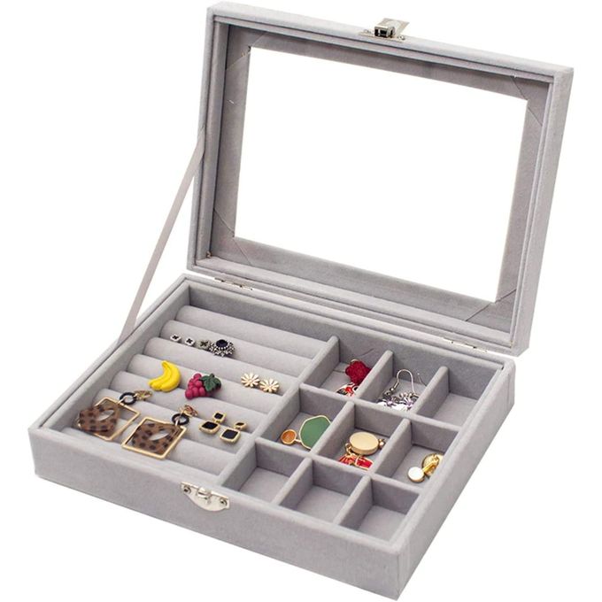 Jewellery Organiser Box Velvet Clear Lid Jewelry Organizer, Ring Earring Bracelets Jewelry Storage Case, Lockable Jewelry Box for Girls Women