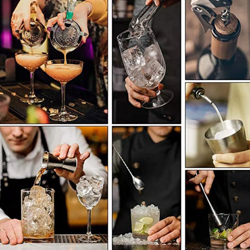10Pcs 550ml Cocktail Shaker Bartender Set With Wooden Stand-Shaker Full Stainless Steel Cocktail Set w/Bar Tools - Drink Mixer Bar Set - Bar Accessories Silver.