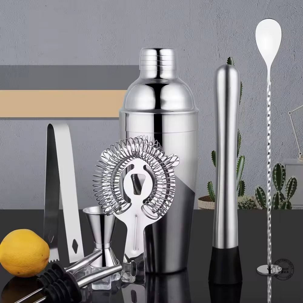 10Pcs 550ml Cocktail Shaker Bartender Set With Wooden Stand-Shaker Full Stainless Steel Cocktail Set w/Bar Tools - Drink Mixer Bar Set - Bar Accessories Silver.