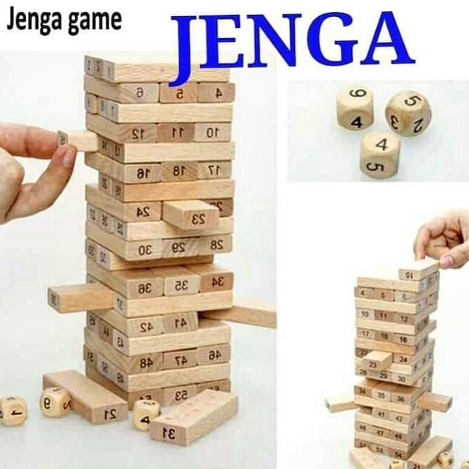 Jenga friends game Jenga Tower Toy (Wooden)54 Pcs Wooden Number Stacking Block Tumble Tower Blocks Game Giant Toppling Tower Wood Stacking Game