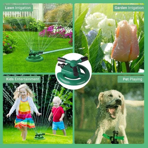 3 Arm 360⁰ Auto-Rotating Water Garden Sprinkler - Heavy duty water sprinkler for lawns lets you water your plants upto 50Ft range coverage distance.