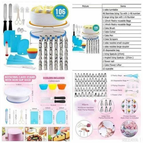 106Pcs Multifunction Cake Turntable Set Cake Decorating Kit Pastry Tube Fondant Tool Dessert Baking 106pcs