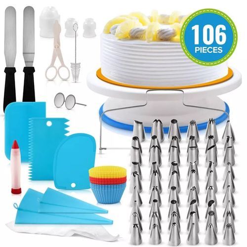 106Pcs Multifunction Cake Turntable Set Cake Decorating Kit Pastry Tube Fondant Tool Dessert Baking 106pcs