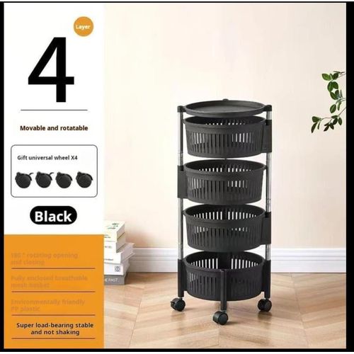 4 Layers Rotatable Rack Floor Living Room Multi-Layer Movable Fruit Vegetable Snack Stand Household Shelf