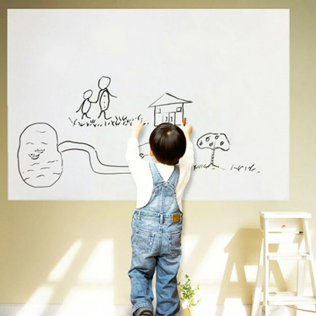 White Chalkboard Wall Paper Clear Dry Erase Board Sticker +  5 Chalks