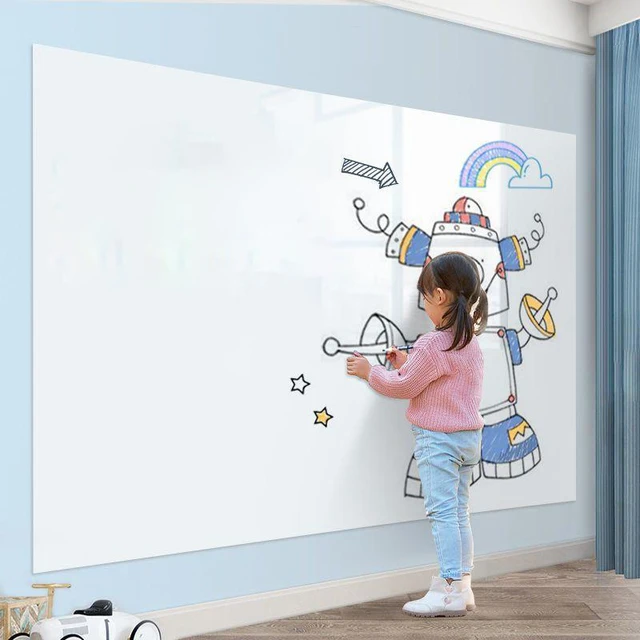 White Chalkboard Wall Paper Clear Dry Erase Board Sticker +  5 Chalks