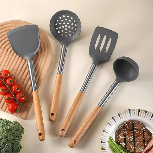 4pcs set heat resistant Kitchen  spoon set utensils and gadget cooking utensils, silicone tableware