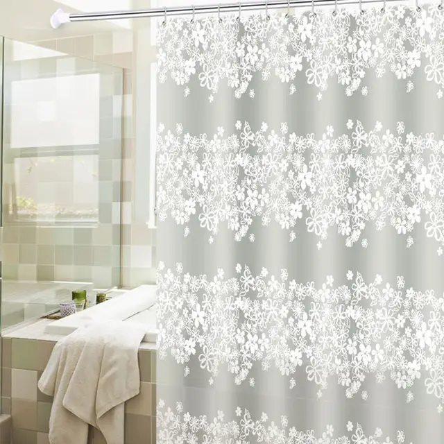 Waterproof Elegant flowered Shower Curtain 180x200cm - Soft Texture, Easy to Clean, Eco-Friendly Material - Ideal for Bathroom, Shower Stall - with Hook Hole Design
