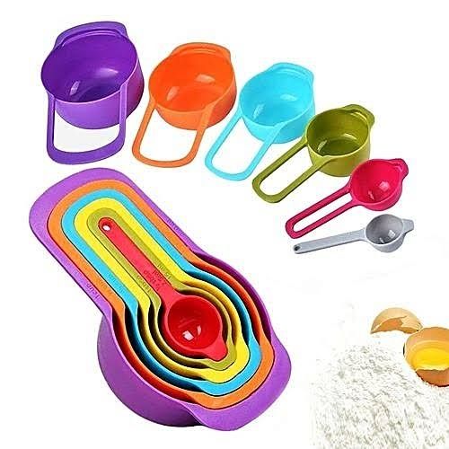 6 PCs Measuring Cup and Spoon Set - Stackable Colorful Plastic for Kitchen Baking tools (6pcs Random Color)