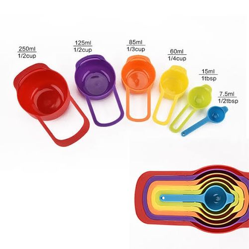 6 PCs Measuring Cup and Spoon Set - Stackable Colorful Plastic for Kitchen Baking tools (6pcs Random Color)