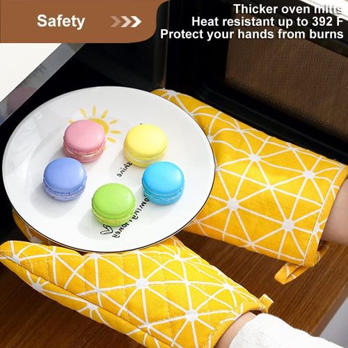 Oven Mitt Pot Holders, Non-Slip 392°F Heat Resistant Oven Mits Kitchen Gloves Potholders for Cooking Baking Grilling