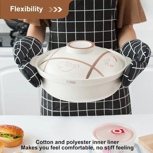 Oven Mitt Pot Holders, Non-Slip 392°F Heat Resistant Oven Mits Kitchen Gloves Potholders for Cooking Baking Grilling
