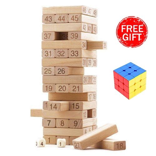 Jenga friends game Jenga Tower Toy (Wooden)54 Pcs Wooden Number Stacking Block Tumble Tower Blocks Game Giant Toppling Tower Wood Stacking Game