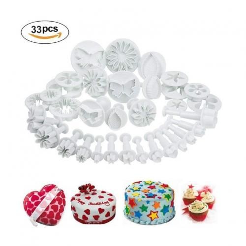 33 Pcs Plastic Flower Plunger Cutters Fondant Cake Decorating Tools Sugarcraft Baking Cookies Mold