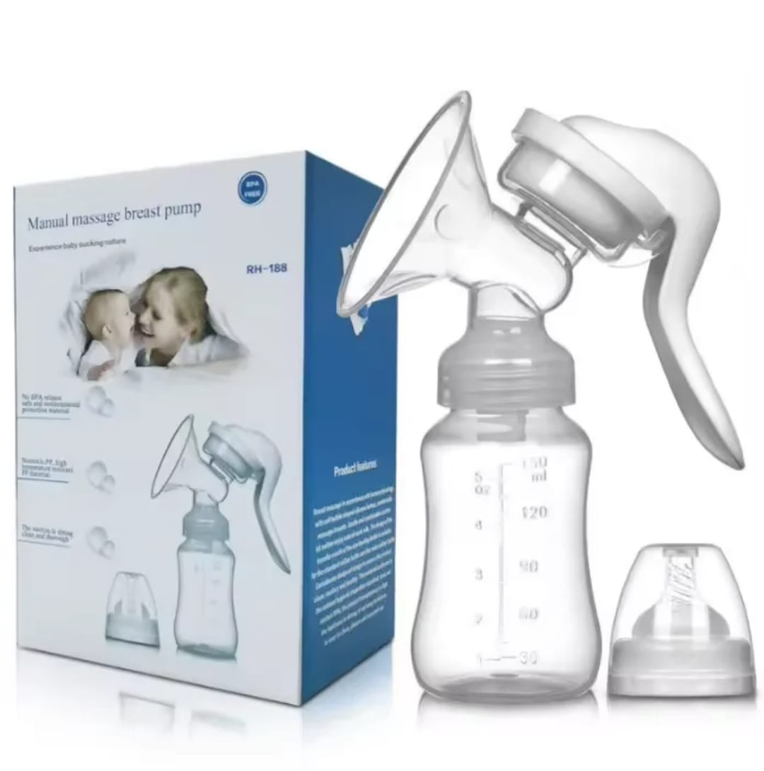 Manual Breast Pump With Free Baby Bottle Cap- white