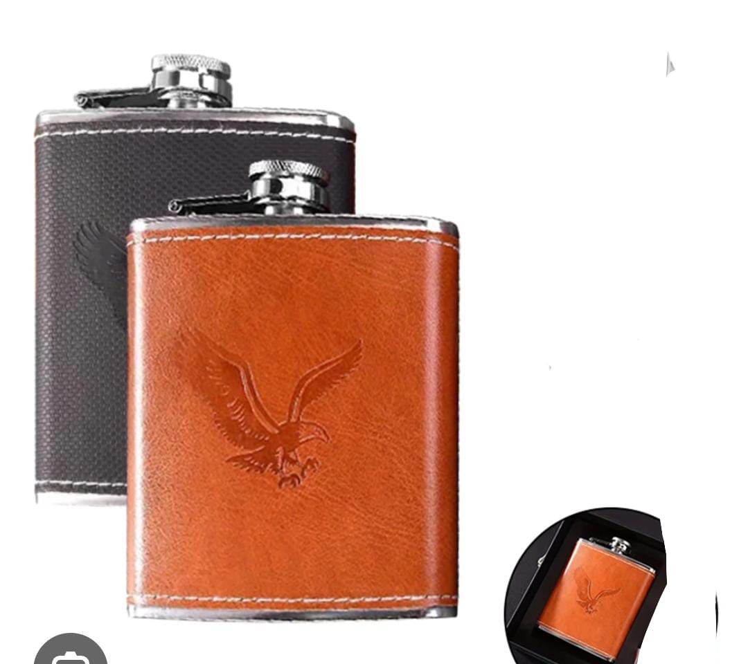 whiskey flask hip bottle Leather Stainless Steel Deluxe 6 Oz. Flask Gift Set