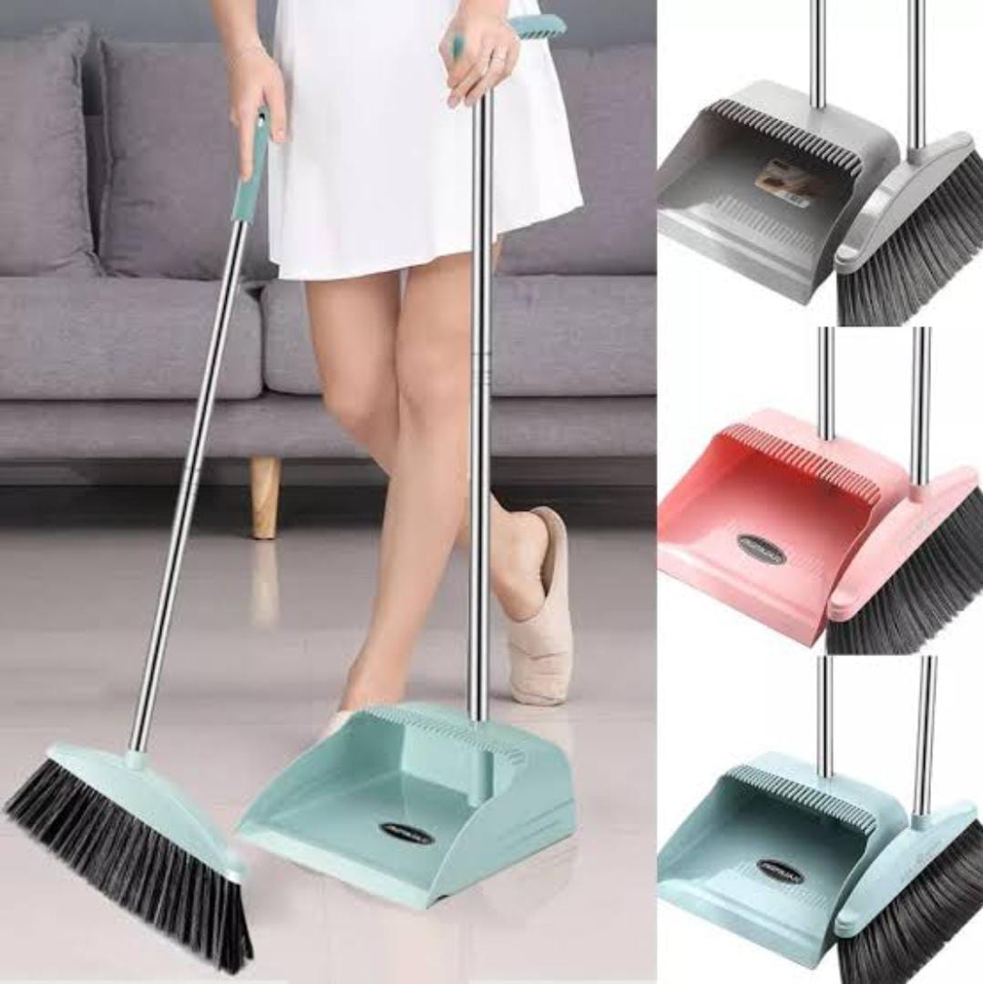 2 in 1 flexible broom and dustpan cleaning set is made of PP and stainless steel material