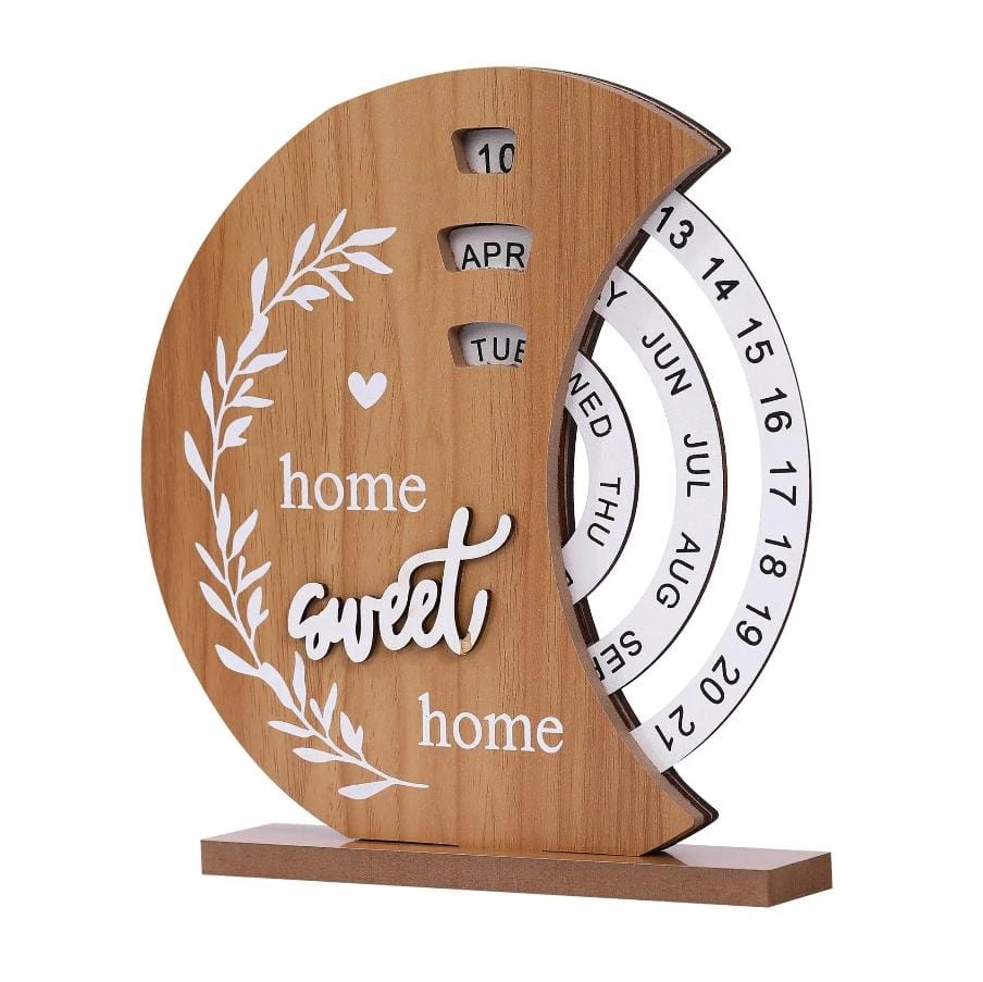 Wooden Creative Perpetual Calendar Home Decoration Office Desk Ornaments Manual Rotating Turntable Calendar